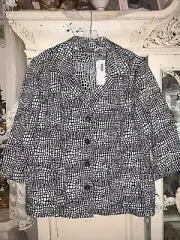 CHICOS 3 XL Pebbled Trail Phyllis Jacket 3/4 Sleeve Black & White Cotton & Poly