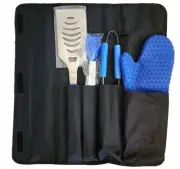 4 Pc Grilling BBQ Set Tong Spatula Basting Brush Oven Mitt Silicone in Bag NEW