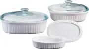CorningWare Ceramic Bakeware Set with Lids, 6-Piece French White