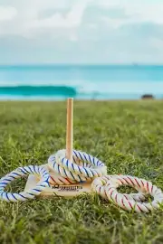 Rope Quoits Set Quality Out Door Family Game Wooden Base & Peg Christmas Gift