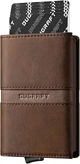 [DUGRAFT] Leather Mens Wallet with Aluminum POP UP Card Case RFID Protected, ID Window and Compartment for Bills/Banknotes, Packed in Giftbox, Brown