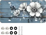 XYMZR License Plate Flower Wood White Aluminum Decorative Car Front License Plate Vanity Tag Metal Car Plate for Men Women 6 × 12 Inch