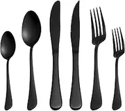 Selafun 24 Piece Matte Black Flatware Set.Stainless Steel Matte Black Silverware Set Titanium Plating Tableware Cutlery Set. Utensil Set for Kitchens. Dishwasher Safe(Service for 4)
