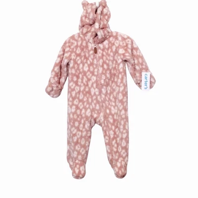 Carter's Girls Footed Soft Fleece Coverall 9 Months Hooded Pink Leopard Sleeper