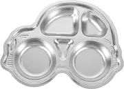 PRETYZOOM Stainless Steel Divided Plate Unbreakable Compartment Serving Tray with Cute Cartoon Designs for Portion Control Dish for LED Weaning and Appetizers