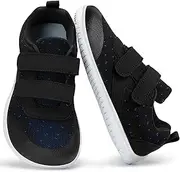 [LEDINEY] Kids Slip On Barefoot Toddler Boys/Girls Wide Toe Box Sneakers Zero Drop Minimalist Outdoor Activities Walking Running Shoes, Black, 3 Wide Big Kid