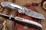 Custom Handmade Damascus Steel Stunning Folding Knife with Beautiful Damascus St
