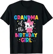 [X.Style] Grandma of The Birthday Girl Shirt Cat Maw Maw Gigi 1st ds600 T-Shirt (S) Black
