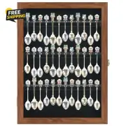 36 Souvenir Tea Spoon Solid Wood Display Case Rack Cabinet with Glass Door Walnu