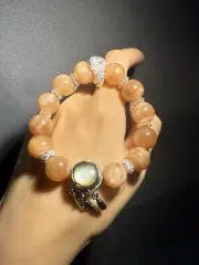 12.6mm 45.6g Flowers Design Natural Orange Moonstone Elastic Bracelet/ Dragon