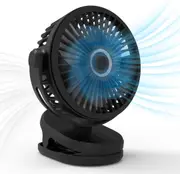 USB Clip on Fan 5000mAh 360Â° Rotation Quiet Stroller Strong Airflow 3 Speeds Portable Small Clamp Black