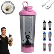 Blender Cup, Electric Protein Shaker Bottle, 24oz Fitness Sports Electric Blender Cup. Type-C 10-Minute Fast Charging (Pink B)