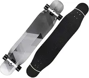 Sports Longboard Skateboard, 47" Class A Maple Wood Four-Wheel Double Tilt Triangle Gray Pattern Big Dance Board Suitable for Beginners Adults