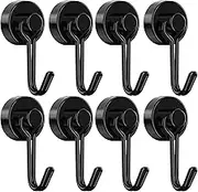 Tohoer Magnetic Hooks, Heavy Duty Neodymium Magnet Hook 30LBS with Rust Proof for Indoor Outdoor Hanging,Refrigerator,Grill,Kitchen,Key Holder,(Black, 8 x 20MM)