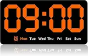 Digital Wall Clock 8.5 Inch Large Display LED Clock with Date Week Temperature Double Alarm 3 Levels Brightness Adjustable Wall Clock for Living Room Bedroom Office No Battery (Orange)