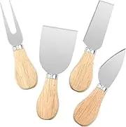 Cheese Knife Set, 4 PCS Cheese Knives for Charcuterie Board Utensils, Cheese Knives Set with Wood Handle Steel Stainless Cheese Slicer Cheese Cutter - Mini Knife, Butter Knife & Fork, by UUBAAR