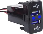 Dual USB Power Socket Charger LED Power Outlet 2.1A Blue LED Light for Toyota Tacoma Tundra 4Runner Highlander Hilux FJ Cruiser