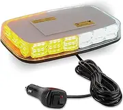 Polieez 108LED Roof Top Mini Emergency Strobe Light Bar for Vehicle, Flashing Safety Warning Light with Magnetic Base, Beacon Light for Snow Plow, Truck, Construction Vehicle (Amber/White)