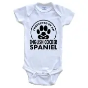 Protected By An English Cocker Spaniel Funny Dog One Piece Baby Bodysuit