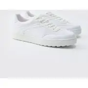 Mens White Contrast Panel Mesh Trainer