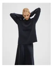 [Seed Heritage] Merino Wool Roll Neck Side Split Knit in Twilight Blue
