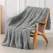 Tuddrom Decorative Extra Soft Faux Fur Throw Blanket 50" x 60",Solid Fuzzy Reversible Long Hair Shaggy Blanket,Fluffy Cozy Plush Mink Fleece Comfy Microfiber Blanket for Couch Sofa Bed,Gray Blue