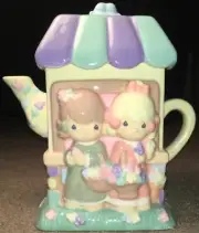 Precious Moments Flower Shop 2 Piece Tea Pot Colorful Lid has Crazing Fun Cute !