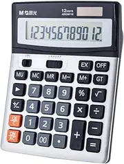 [M&G] Desk Calculator 12 Digit Office Calculators with Large LCD Display, Dual Solar Power and Battery, Battery Included, Metal Panel Comfort Button Calculator for Office Home School