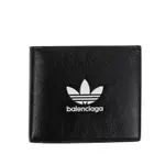 BALENCIAGA 巴黎世家 X ADIDAS 限量聯名三葉草LOGO皮革零錢袋短夾 (黑色)