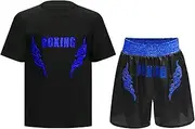 [Fldy] Kids Boys Boxing Uniform Short Sleeve T-shirt with Quick-Dry Boxer Shorts for Performance Training