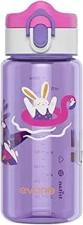 Evorie Tritan Kids Water Bottle for School No Straw 380mL 13oz BPA Free Plastic Sports Bottle Reusable Lightweight Leak-Proof Travel Drinks Bottle Spout Drinking Cup （Purple Bunny）