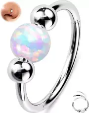 Titanium 18G 5/16" Opal Ball Center Hinged Segment Ring Septum Hoop Helix Daith