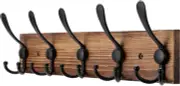 Coat Rack Wall Mount Wooden Hat 1 Item-5 Hooks, Brown Plate & Black Hook