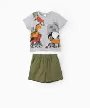 Boys' Jungle Animal Print Tee and Olive Shorts Set