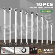 10PCS 8-19MM Ring Ratchet Spanner Wrench Set Cr-V Extra Long Repair Hand Tool