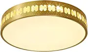 American Style Full Copper Ceiling Lamp, LED Flush Mount Ceiling Light, 3 Color Temperatures, Acrylic Lamp Shade, Lighting Fixture for Living Room Bedroom Decoration