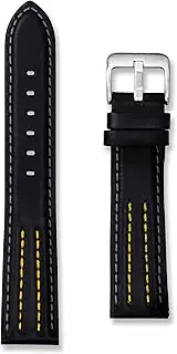 [Buckle & Stitch] Leather Racing Stripe Watch Strap | Premium Replacement Black Wristwatch Band | Red Green Grey Blue Yellow Stitching | 18mm 20mm 22mm | Men Ladies Sports Watchstrap | Spring Bars and Tool Included