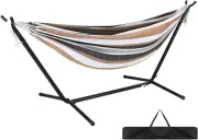 Portable Double Hammock with Stand Hanging Chair Outdoor Garden Beach Bed Tra...