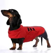 Small Dog Winter Coat,Dog Jumper,Warm Dachshund Clothes,Miniature Dachshund Jacket,Reflective Adjustable Dog Vest Pullover with Leash Hole,Dog Sweatshirt for for Dachshund-Red-L