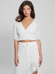 GUESS Women's Eco White Ariana Top Size: Small, Cotton