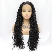 Xiweiya Long Black Wavy Curly Wig Synthetic Lace Front Wigs Side Part Wig Long Soft Wavy Wig Hair Replacement Wig for Black Girl Women, Drag Queen Makeup 24 inch