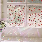 Runtoo Window Privacy Film Rainbow Poppy Flowers Window Clings 3D Decorative Vinyl Stained Glass Red Floral Decals Static Sticker Non-Adhesive, 15.75 x 40 inches