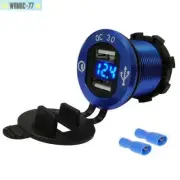 Car 12V 24V QC3.0 Waterproof Fast Charger Power Socket Dual USB LED Voltmeter