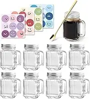 9 Pcs Mini Mason Glass Jars with Lids, 40ml (1.4 Oz) Small Glass Jars with Handles, Comes with Spoon for Stored Weekly Coffee Concentrate, Lunch Box Accessories, Storing Spices, Jams
