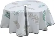 Round Tablecloth with Umbrella Hole, Oil-Proof Outdoor Tablecloth, Rainproof Zippered Table Cover Protector, (60x60 Inch), Ideal for Camping, Picnic, Party, Patio, BBQ
