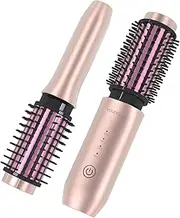 Cordless Hair Curling Iron Brush, Mini Travel Hot Straightener Comb, 3-in-1 Portable Wave Curling Wand, 1.5″ Ionic Heated Brush, USB Rechargeable Hair Curler, Pink
