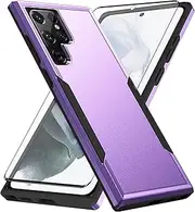 [Asuwish] Phone Case for Samsung Galaxy S22 Ultra 5G with Tempered Glass Screen Protector Cover and Slim Thin Hybrid Full Body Protective Cell Accessories S22ultra 22S S 22 S22ultra5g 6.8 Women Purple