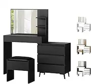ALFORDSON Dressing Table Stool Set Makeup Vanity Desk with Mirror, Chair and Storage Cabinet, Vanity Dresser Organiser for Women Bedroom Dressing Room, Black