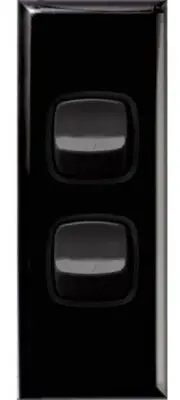 HPM XL ARCHITRAVE 2-GANG ROCKER SWITCH 10A 240V 2-Way, Flush Mounted BLACK