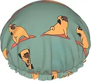 Yoga Pug Print Shower Cap For Women Men Reusable Lightweight Soft Bath Hair Cap With Elastic Band